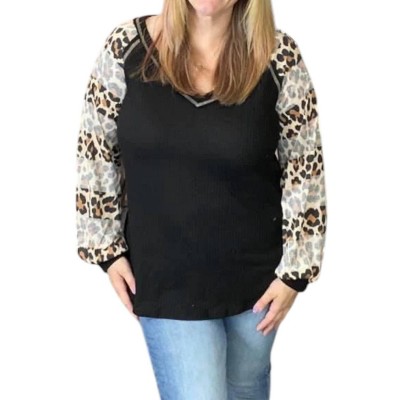 Women's Leopard Puff Sleeve Top - honeyme