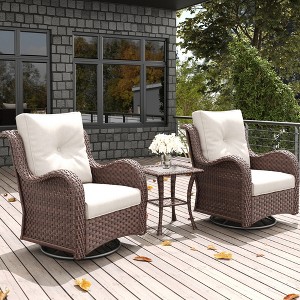 LayinSun Outdoor Patio Furniture Set, Brown Rattan Wicker Sectional Swivel Rocker Chairs Sets with Ottomans, Swivel Glider Chair - 1 of 4