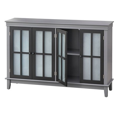 Charcoal Gray and Black MDF Buffet with Tempered Glass Doors