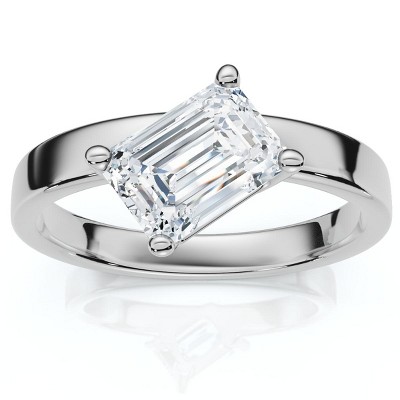 Pompeii3 1Ct Tilted Emerald Diamond Ring 14k Gold or Platinum Lab Created