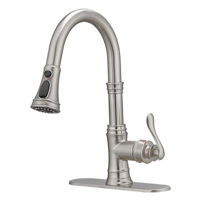BWE Single-Handle Pull-Down Sprayer 3 Spray High Arc Kitchen Faucet With Deck Plate