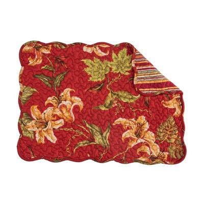 Camille Burgundy Cotton Reversible Quilted Placemats Set of 6