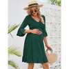 Women's Maternity Smocked 3/4 Sleeve Boho Dress V Neck Fall Casual Ruffle Flowy Midi Dress for Baby Shower Photoshoot 3/4 Sleeve Dark Green XXL - 2 of 4