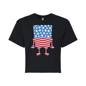 Women's - SpongeBob SquarePants - Silhouette Stars Stripes Cropped Graphic T-Shirt - 1 of 4