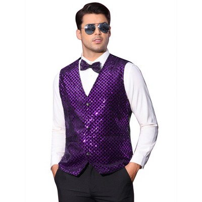 Lars Amadeus Men's V-Neck Party Dress Prom Nightclub Shiny Sleeveless Argyle Sequin Vest