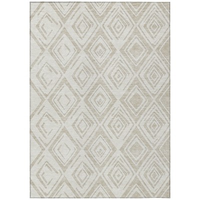 Beige And Ivory Geometric Washable Indoor Outdoor Area Rug