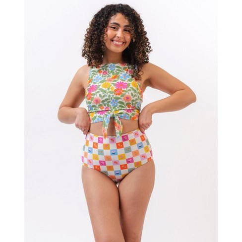 Groovy Blooms Knotted Crop Swim Top
