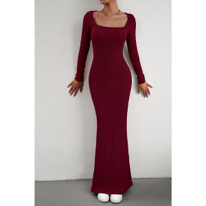Women's Casual Long Sleeve Maxi Dress 2024 Fall Square Neck Soft Lounge Long Bodycon Dress - 1 of 4