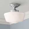 Regency Hill Schoolhouse Floating Modern Farmhouse Ceiling Light Semi Flush Mount Fixture 12" Wide Chrome White Glass Shade for Bedroom Living Room - 2 of 4