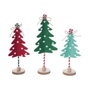 Transpac Fabric 13.7 in Multicolor Christmas Cottage Tree Set of 3 Decorative Felt Accent for Holiday Decor - 1 of 3