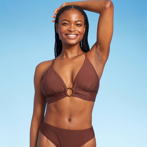 Women's Ring-front Longline Triangle Bikini Top - Shade & Shore™ Brown D/dd  Cup : Target