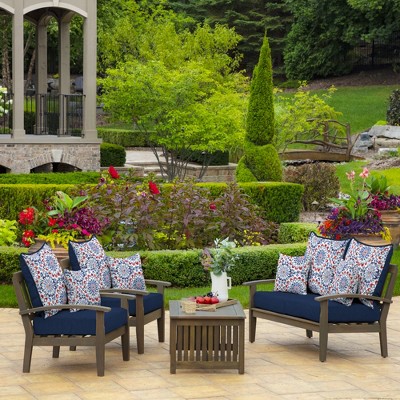Clark Blue Modern Outdoor Toss Pillow Set, 16" Square, Water-Resistant