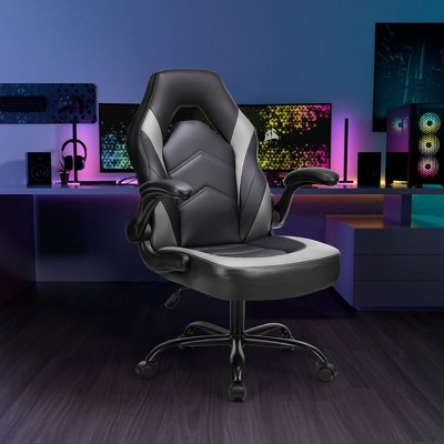 NicBex Office Chair with Adjustable Height Modern Rotatable PU Gaming Chair with 5 Casters and Reversible Armrests for Office, Study, Bedroom, Gray