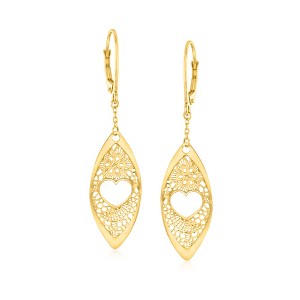 Ross-Simons Italian 14kt Yellow Gold Heart Lace Marquise-Shaped Drop Earrings - 1 of 4