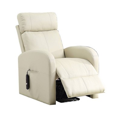 Beige 28'' PU Leather Swivel Recliner with Lift and Wood Accents