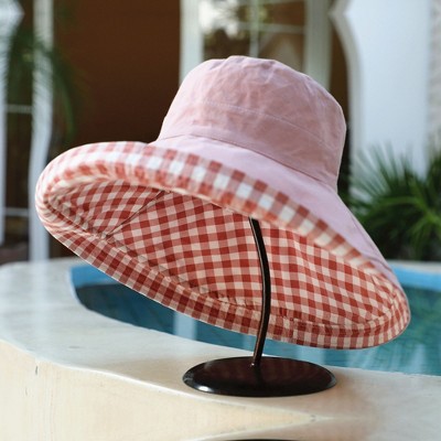 Anna-Kaci Women's Reversible Checkered Bucket Hat with Chin Strap