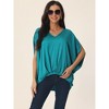 Seta T Women's Satin V Neck Batwing Short Sleeve Summer Loose High Low Hem Casual Blouse - 3 of 4