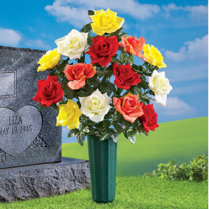 Collections Etc Faux Multicolor Roses & Vase for Cemetary Memorial Grave Marker, 2 of 3