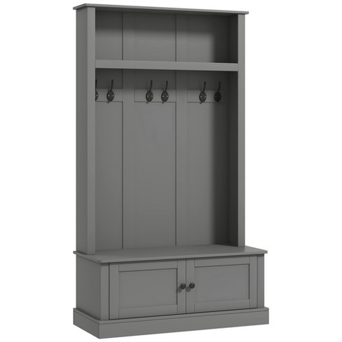 HOMCOM Hall Tree with Bench and Shoe Storage, Entryway Bench with Coat  Rack, Mudroom Bench with Storage and Hooks for Hallway, Gray