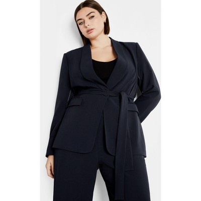 Women's Plus Size Belted Yasmine Jacket - navy | CITY CHIC