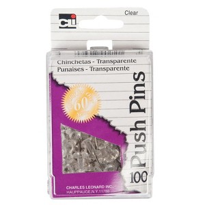 Charles Leonard Push Pins, Clear, 100/Pack (Case of 12) - 1 of 1