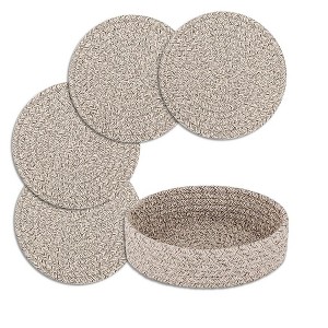 Itopfox Trivets for Hot Dishes, Heat Resistant Pads with Storage Basket, Kitchen Countertop Protectors, Farmhouse Decor Essentials (Brown, 4 Pieces) - 1 of 4