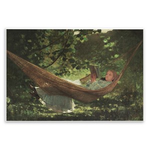 Stupell Industries Girl Reading Book Hammock Classic Vintage Painting Wall Plaque Art, 19" x 13" - 1 of 4