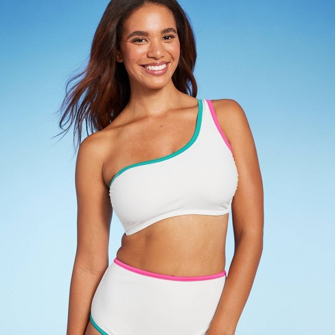 Women's Contrast Binding One Shoulder Bralette Bikini Top - Shade & Shore™  Off-white D/dd Cup : Target