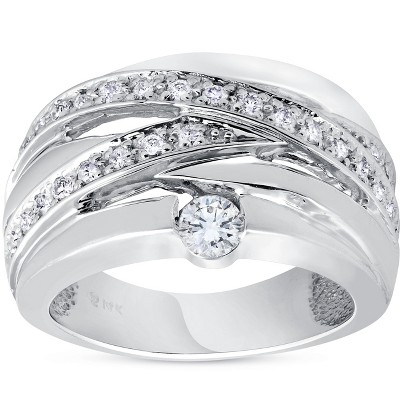 Pompeii3 3/4 ct Diamond Womens Wide Solitaire Right Hand Ring 14k White Gold Multirow