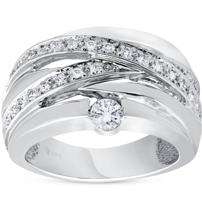 Pompeii3 3/4 ct Diamond Womens Wide Solitaire Right Hand Ring 14k White Gold Multirow, 1 of 5