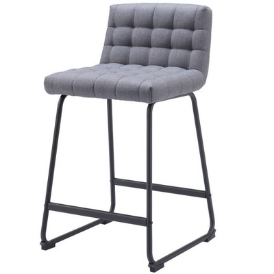 HomeRoots Set of Two 26" Gray And Black Fabric And Steel Counter Height Bar Chairs