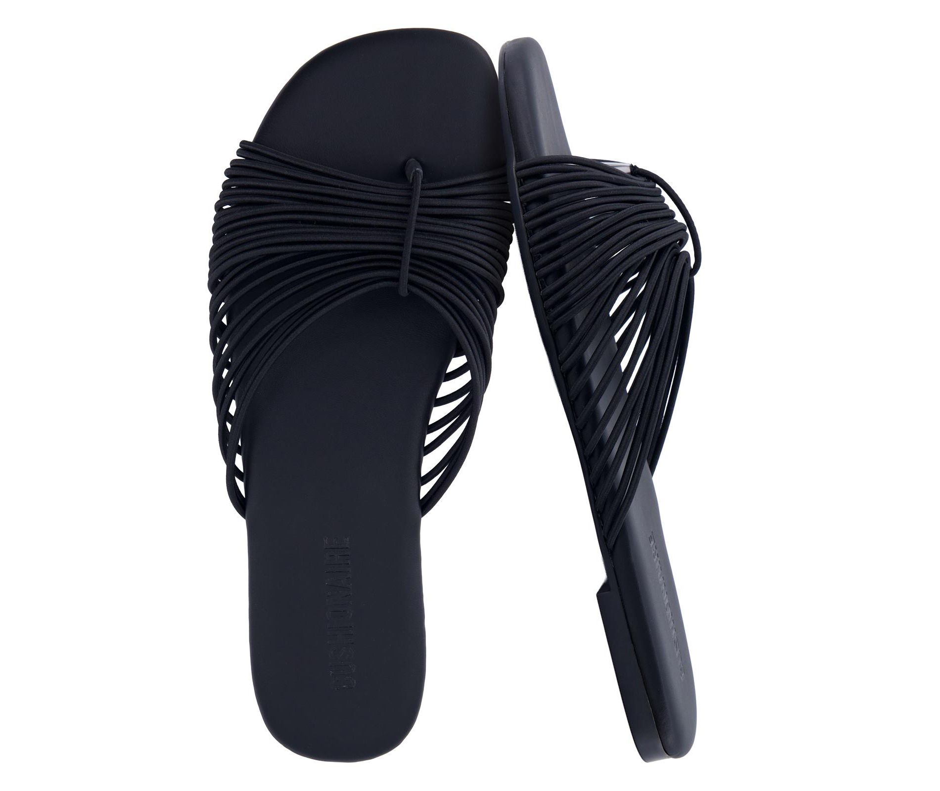CUSHIONAIRE Lanky Strappy Sandals for Women, Trendy Multi-Strap Square Toe Flat Slide Womens Sandals with Cushioned Footbed