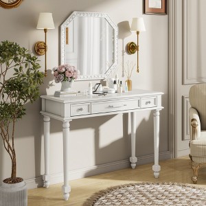 Vynxaria Retro Makeup Desk with Large Mirror & 3-Drawer Jewelry Storage - Elegant Console Table - 1 of 4