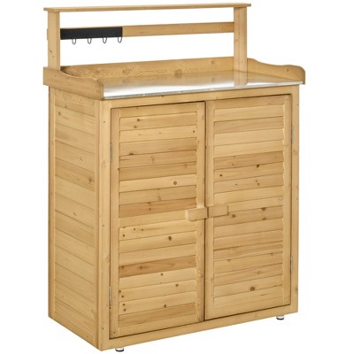 Dracelo Garden Potting Bench Table Wooden Workstation Shed with Tabletop