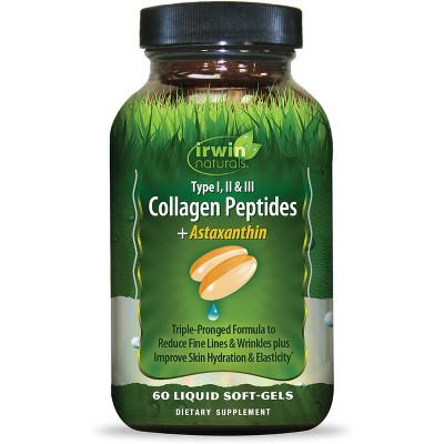 Irwin Naturals Type I, Ii & Iii Collagen Peptides + Astaxanthin 60 Softgels.