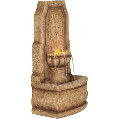 Rustic Faux Stone Outdoor Wall Water Fountain with LED Light