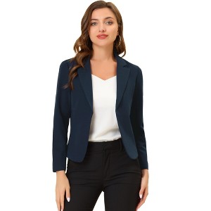 INSPIRE CHIC Women's Open Front Office Long Sleeve Lightweight Printed Floral Crop Suit Blazer - 1 of 4
