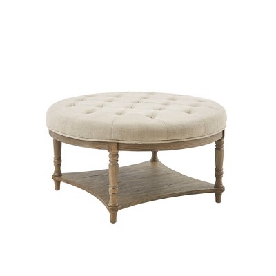 Elegant Cedric Tufted Round Ottoman with Storage in Cream
