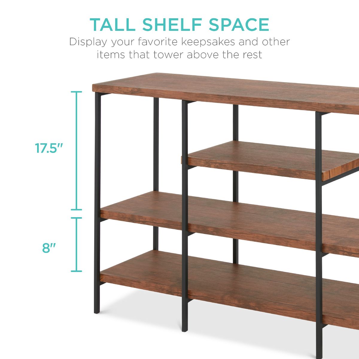 Best Choice Products 55in Industrial 4-Tier Console Table w/ Tall Shelves, Metal Frame - Brown - thumbnail 2