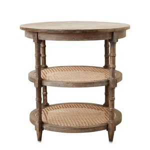 Storied Home Mango Wood Round Table Brown: Eco-Friendly Cane Shelves, 24" Height - 1 of 4