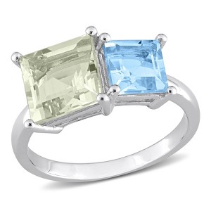 EVERLY JEWELRY | Sterling Silver 3 3/4 CT TGW Square Green Quartz and Sky Blue Topaz Ring - 1 of 4