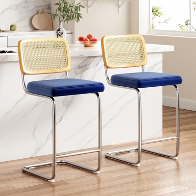 Bencmate Dining Chairs, Counter Height Bar Stools Set of 2, Upholstered Velvet Barstools, 30 inch, Blue, 17.7"*18.9"*39.4"