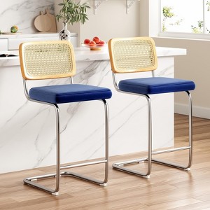 Bencmate Dining Chairs, Counter Height Bar Stools Set of 2, Upholstered Velvet Barstools, 30 inch, Blue, 17.7"*18.9"*39.4" - 1 of 4