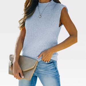 Women's Cap Sleeve Knit Pullover Sweater Crew Neck Tank Tops - 1 of 4