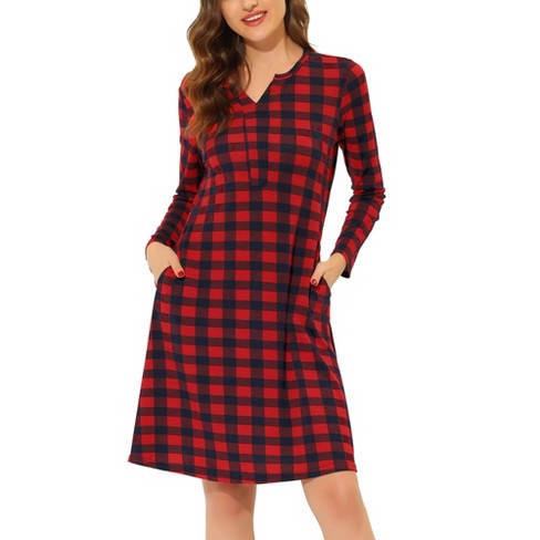 Cheibear Womens Sleepwear Pajamas Sleep Dress Lounge Grid Nightwear Plaid Nightgown  Red X Small : Target