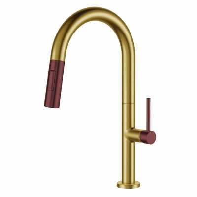 satin brass/red