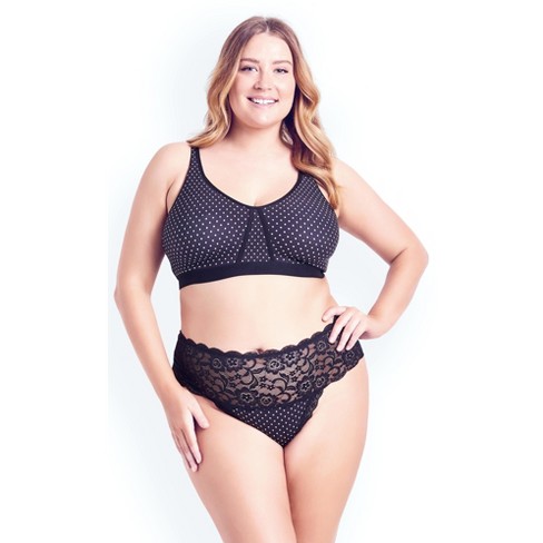 Hips & Curves | Women's Plus Size Wire Free Print Soft Cup Bra - Black