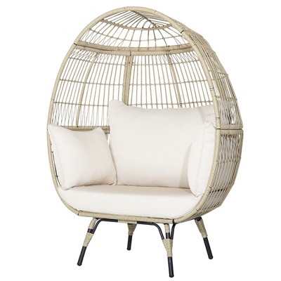 Costway Patio Oversized Rattan Egg Chair Lounge Basket with 4 Cushions for Indoor Outdoor