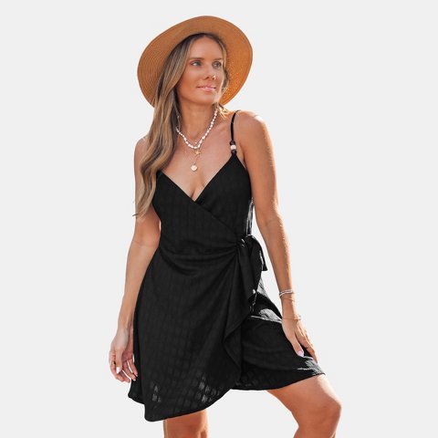 Женские платья Cupshe Women's Elegant Wrap Tie-Waist Beach Dress-S-Black