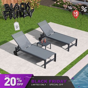 PURPLE LEAF Outdoor Chaise Lounge with Wheels for Outside 2 Pieces Aluminum Patio Lounge Chair with 5 Adjustable Position Recliner Side Table Included - 1 of 4